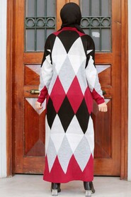 Claret Red Hijab Knitwear Suit Dress 3181BR - 2