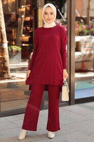 Claret Red Hijab Knitwear Suit Dress 33450BR - 1