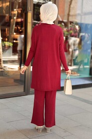 Claret Red Hijab Knitwear Suit Dress 33450BR - 2