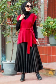 Claret Red Hijab Knitwear Sweater 46500BR - 1