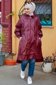 Claret Red Hijab Raincoat 12840BR - 1