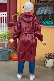Claret Red Hijab Raincoat 12840BR - 2