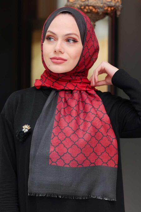 Claret Red Hijab Shawl 50172BR - NEVA STYLE