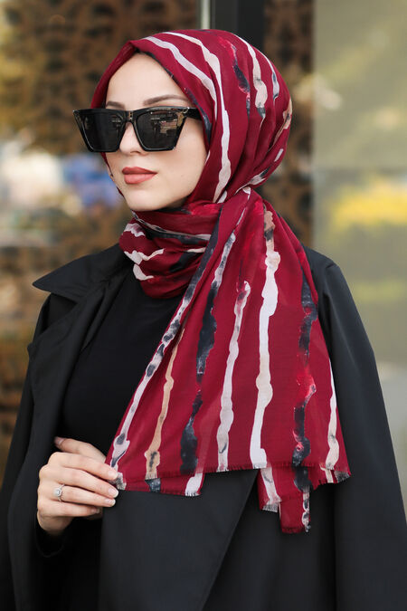 Claret Red Hijab Shawl 7535BR - NEVA STYLE