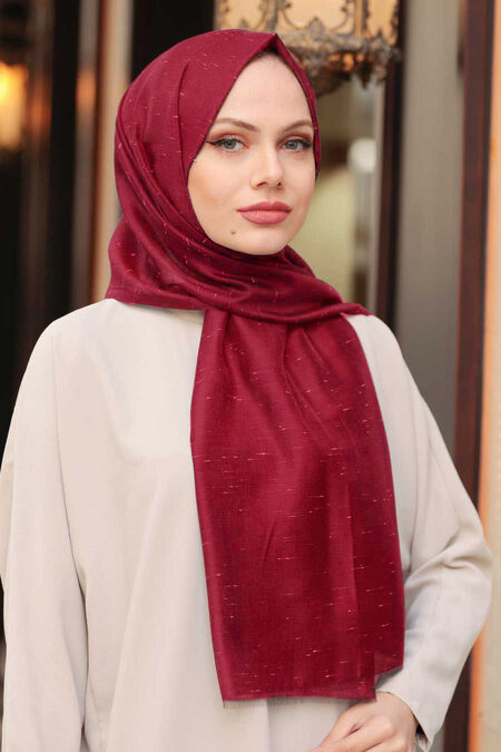 Claret Red Hijab Shawl 7536BR - NEVA STYLE