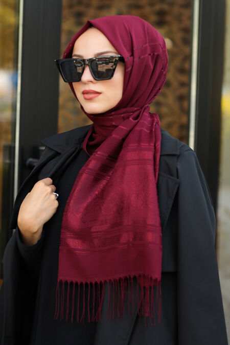 Claret Red Hijab Shawl 7545BR - NEVA STYLE