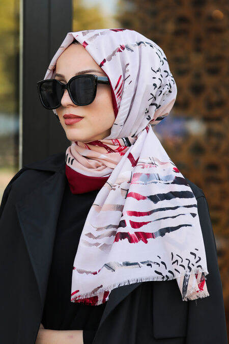 Claret Red Hijab Shawl 7553BR - NEVA STYLE