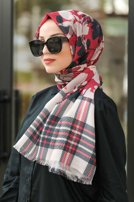 Claret Red Hijab Shawl 7554BR - NEVA STYLE