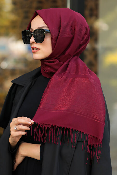 Claret Red Hijab Shawl 7562BR - NEVA STYLE