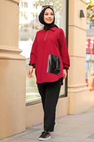 Claret Red Hijab Suit 1301BR - 1