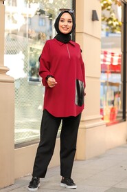Claret Red Hijab Suit 1301BR - 2