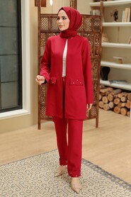 Claret Red Hijab Suit Dress 10123BR - 2