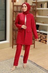 Claret Red Hijab Suit Dress 10123BR - 1