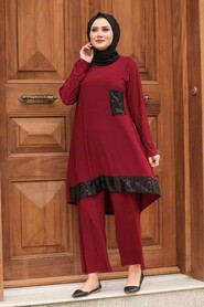 Claret Red Hijab Suit Dress 1946BR - 1