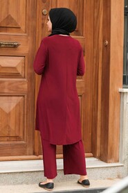 Claret Red Hijab Suit Dress 1946BR - 2