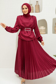  Satin Claret Red Hijab Engagement Gown 3456BR - 1