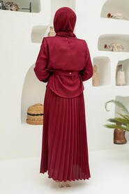  Satin Claret Red Hijab Engagement Gown 3456BR - 2