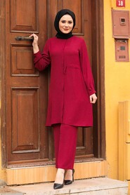 Claret Red Hijab Suit Dress 5625BR - 1