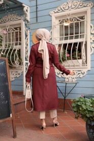  Claret Red Hijab Trench Coat 5942BR - 3