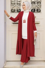 Claret Red Hijab Triple Suit 5223BR - 2