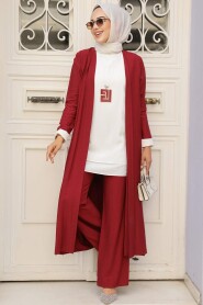 Claret Red Hijab Triple Suit 5223BR - 1
