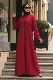 Claret Red Hijab Turkish Abaya 5748BR - 1