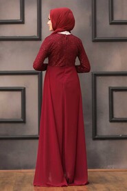  Plus Size Claret Red Modest Wedding Dress 90000BR - 3