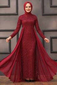  Plus Size Claret Red Modest Wedding Dress 90000BR - 1