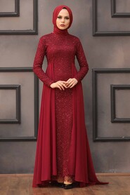  Plus Size Claret Red Modest Wedding Dress 90000BR - 2