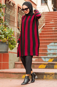 Claret Red Hijab Knitwear Tunic 33210BR - 1
