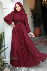 Claret Red Modest Wedding Dress 4448BR - 3