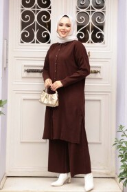 Collared Chocolate Knit Modest Two-Piece Set 34181CK - 2