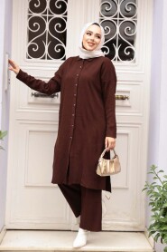 Collared Chocolate Knit Modest Two-Piece Set 34181CK - 1