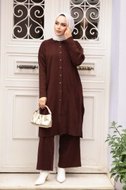 Collared Chocolate Knit Modest Two-Piece Set 34181CK - 3