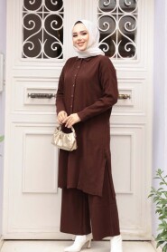Collared Chocolate Knit Modest Two-Piece Set 34181CK - 4
