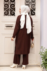 Collared Chocolate Knit Modest Two-Piece Set 34181CK - 5