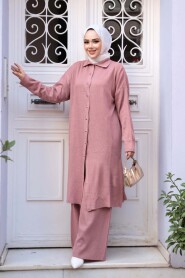 Collared Dusty Rose Knit Modest Two-Piece Set 34181GK - 1