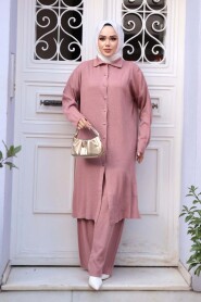 Collared Dusty Rose Knit Modest Two-Piece Set 34181GK - 2