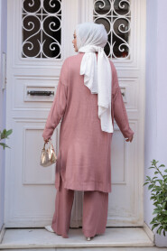 Collared Dusty Rose Knit Modest Two-Piece Set 34181GK - 3