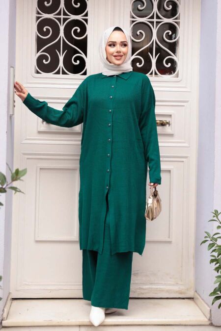 Collared Emerald Green Knit Modest Two-Piece Set 34181ZY - NEVA STYLE