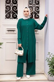 Collared Emerald Green Knit Modest Two-Piece Set 34181ZY - 2