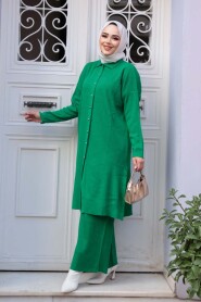 Collared Green Knit Modest Two-Piece Set 34181Y - 3