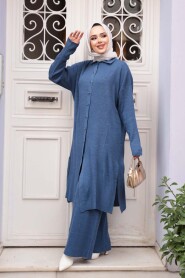 Collared Indigo Blue Knit Modest Two-Piece Set 34181IM - 3