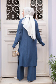Collared Indigo Blue Knit Modest Two-Piece Set 34181IM - 4