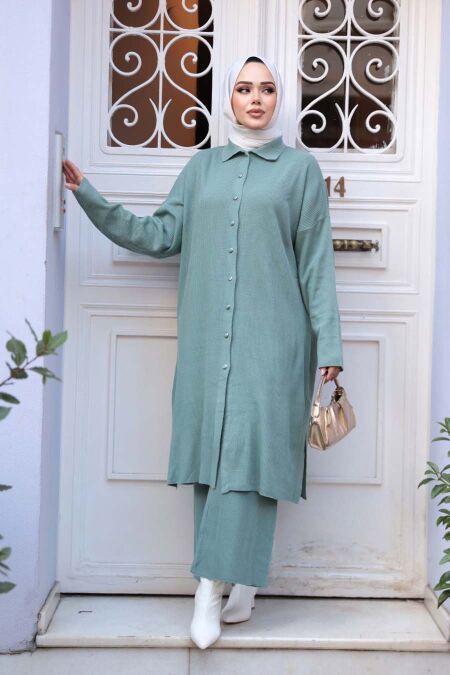 Collared Mint Knit Modest Two-Piece Set 34181MINT - NEVA STYLE
