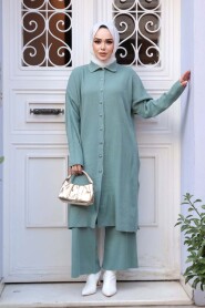 Collared Mint Knit Modest Two-Piece Set 34181MINT - 2