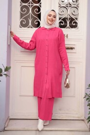 Collared Pomegranate Red Knit Modest Two-Piece Set 34181NC - 1