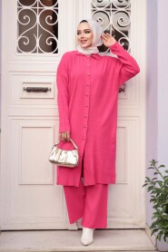 Collared Pomegranate Red Knit Modest Two-Piece Set 34181NC - 2