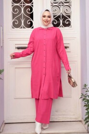 Collared Pomegranate Red Knit Modest Two-Piece Set 34181NC - 3