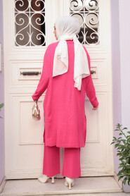 Collared Pomegranate Red Knit Modest Two-Piece Set 34181NC - 4